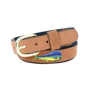 Zep-Pro Men's Tan Leather Embroidered Dolphin Belt, 34-Inch, Tan/Navy